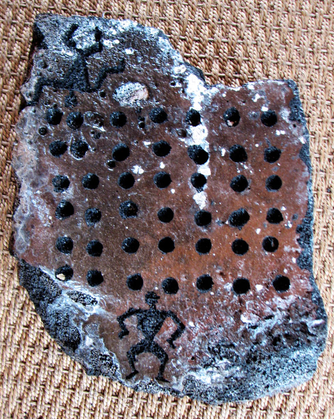 Konane (Hawaiian Checker Game) Lava Rock with Petroglyph Warriors